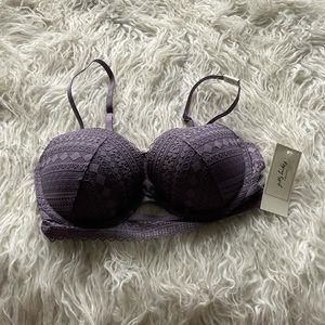 🆕 GILLY HICKS‎ CROCHET LACE PUSH-UP BALCONETTE BRA PURPLE